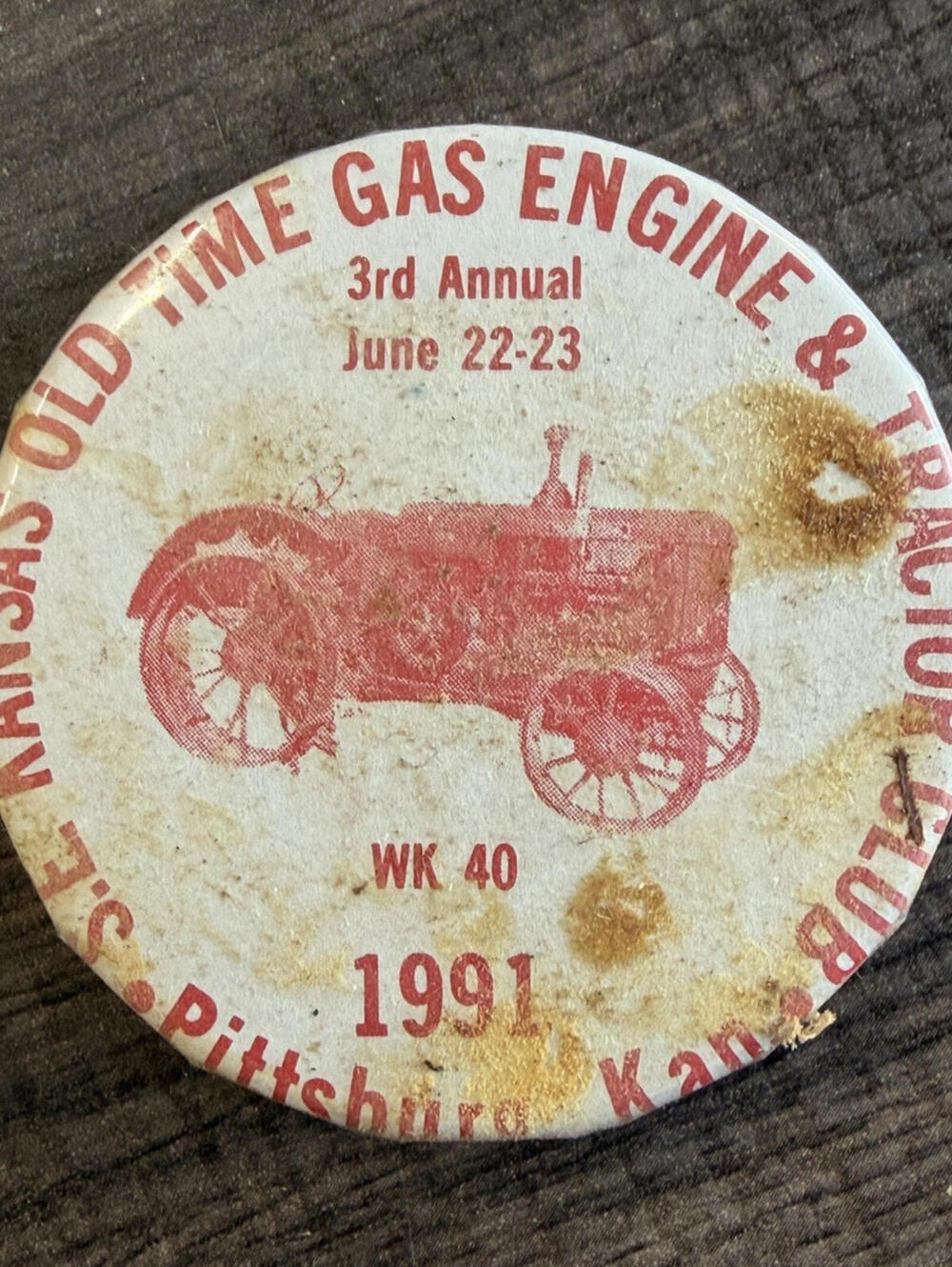 Kansas Old Time Gas Engine Tractor Club 3rd Annual Pinback 1991 Pittsburg KS
